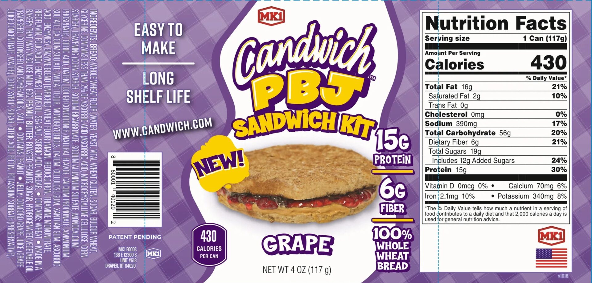 A sandwich kit with purple and white background